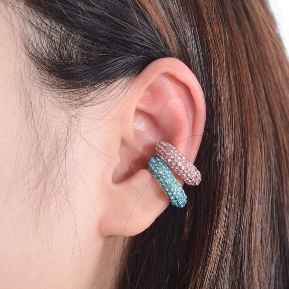 6 Pcs Colorful CZ Non-Pierced Cuff Earrings for Women - Gold & Silver - Picture 2 of 5